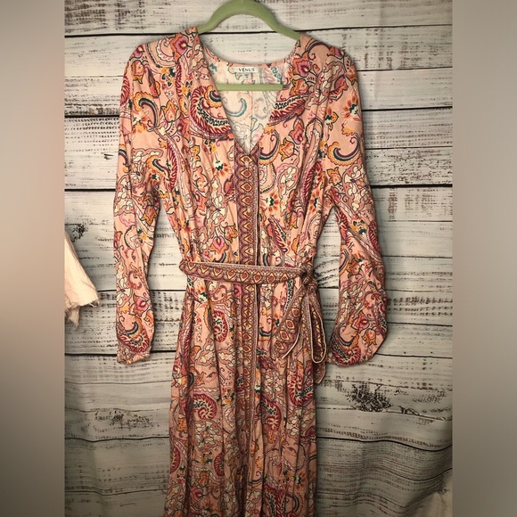 VENUS Paisley Print Linen Peach Pink Dress size 14 NWOT - Picture 2 of 16